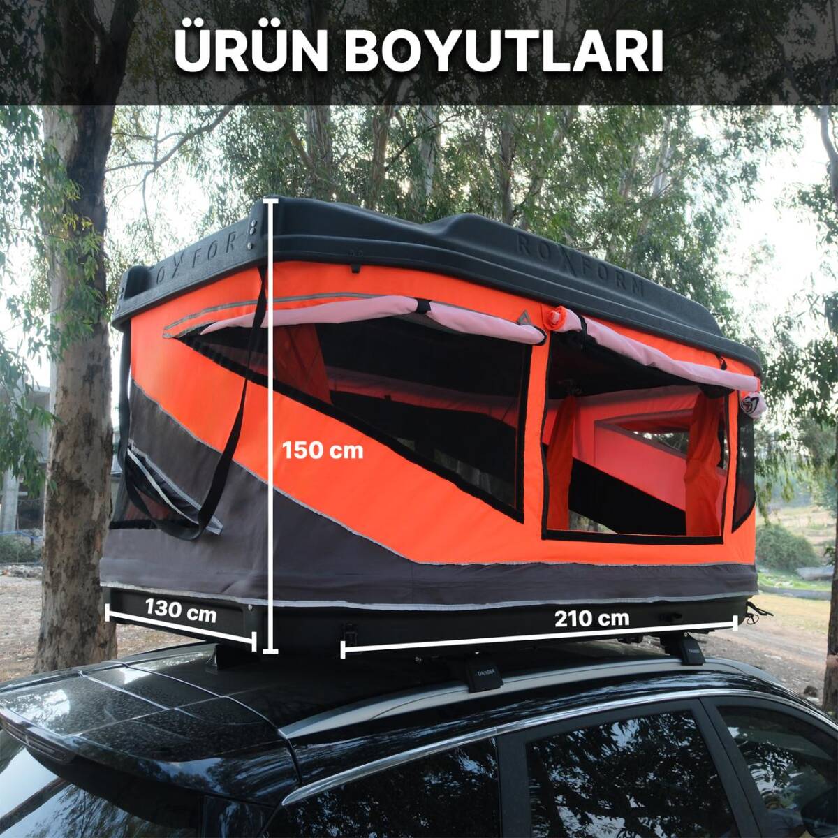 Roxform 2 Kişilik Yeni Nesil Araç Üstü Çadır Cam Tavanlı Tüm Araçlara Uyumlu 4 Mevsim Termal Çadır 210x130cm - 3