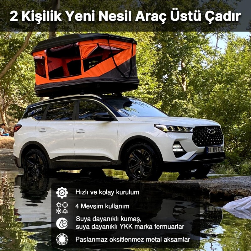 Roxform 2 Kişilik Yeni Nesil Araç Üstü Çadır Cam Tavanlı Tüm Araçlara Uyumlu 4 Mevsim Termal Çadır 210x130cm - 2